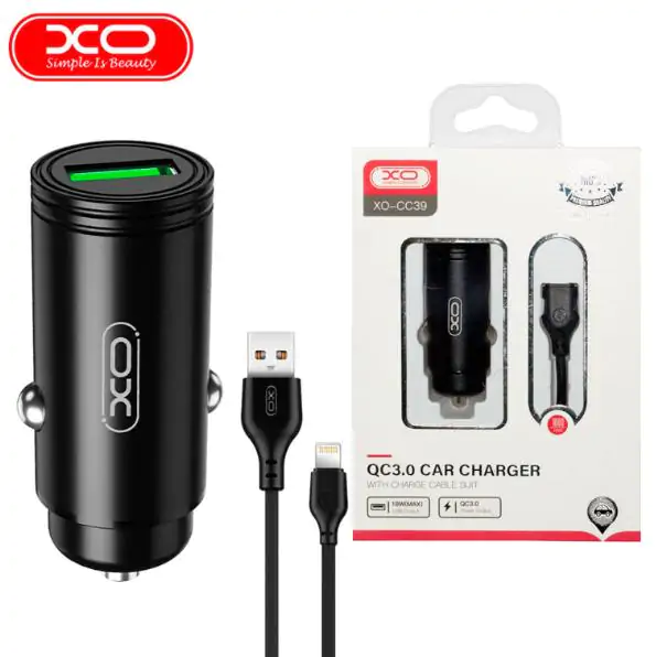 Купити оптом Купити Автомобільне зарядне зі шнуром Lighting XO CC39 (QC3.0 18W) оптом - ціна 104 грн в Україні 
