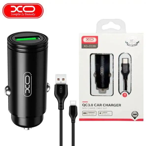 Купити оптом Купити Автомобільне зарядне зі шнуром Type-c XO CC39 (QC3.0 18W) оптом - ціна 110 грн в Україні 