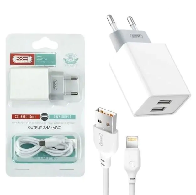 Купить оптом Сетевое зарядное Сетевое зарядное XO L65 2.4A two USB charger for Lightning (Белый) в Украине 