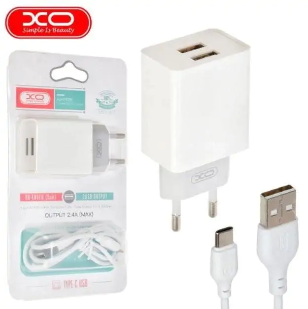 Купить оптом Сетевое зарядное со шнуром Type-c XO L65 (2USB 2.4A) в Украине 