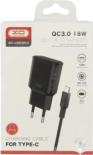 Купить оптом Сетевое зарядное со шнуром Type-C XO L92D (QC3.0 18W) в Украине