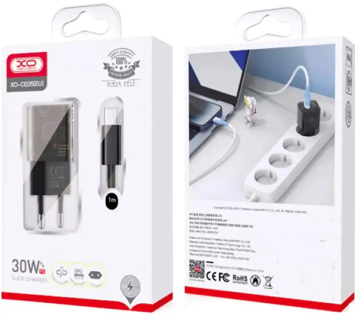 Купити оптом Купити Мережеве зарядне зі шнуром Lighting XO CE05 (PD 30W QC 18W) оптом - ціна 347 грн в Україні 
