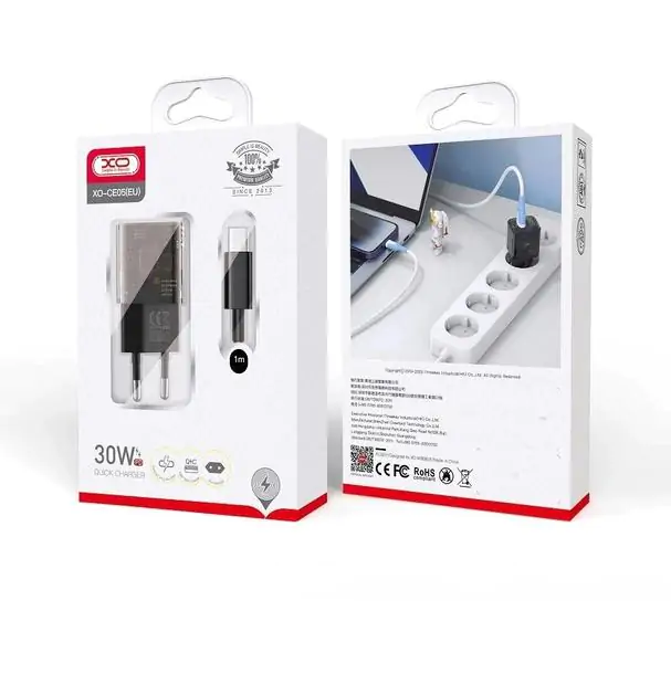 Купити оптом Купити Мережеве зарядне зі шнуром Type-C XO CE05 (PD 30W QC 18W) оптом - ціна 338 грн в Україні 