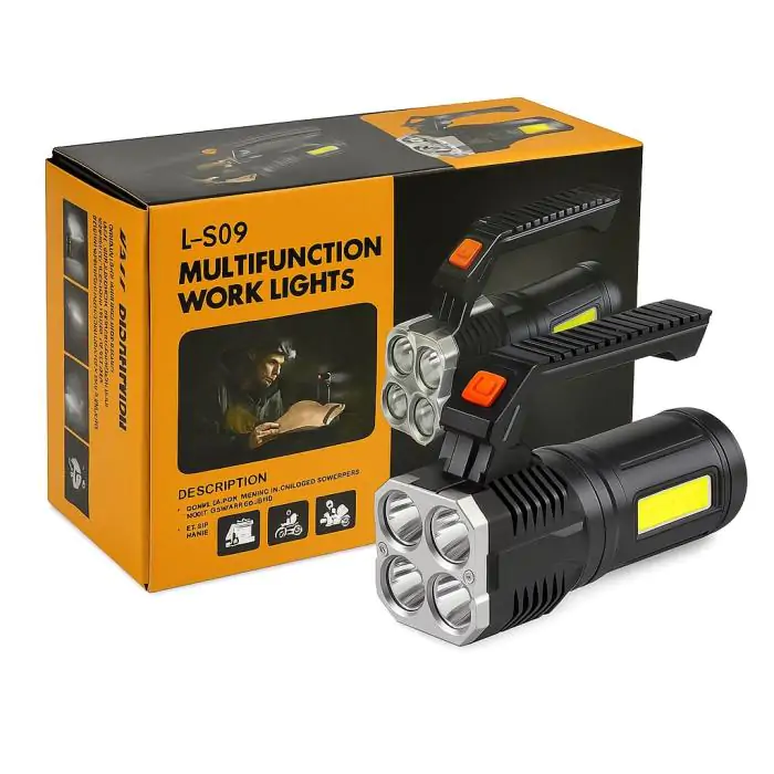 Купити оптом Купити Ліхтарик ручний акумуляторний L-S09 (4LED+COB) оптом - ціна 226 грн в Україні 