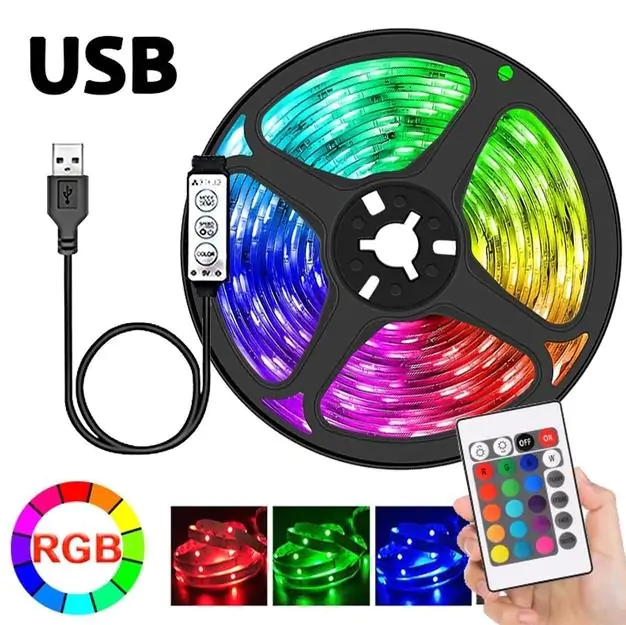 Купить оптом Светодиодная лента 5050 RGB (5 метров) для фоновой подсветки (работает от USB и повербанка) в Украине 