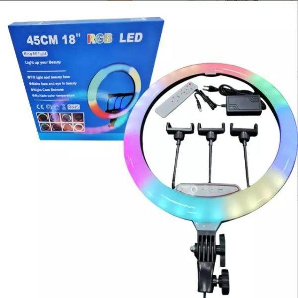Купить оптом Кольцевая светодиодная RGB лампа (45 см) с зажимами для телефона LJ45