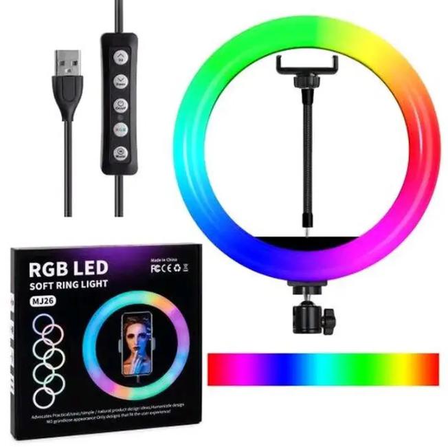 Купить оптом Кольцевая светодиодная RGB лампа (26 см) с зажимами для телефона MJ-26