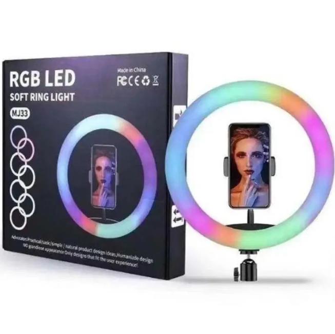 Купить оптом Кольцевая светодиодная RGB лампа (32 см) с зажимами для телефона MJ-33