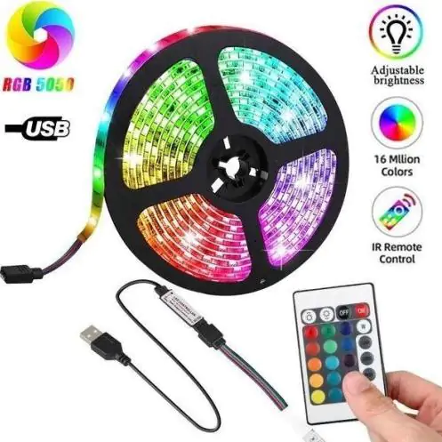 Купить оптом Светодиодная лента с пультом RGB 5 метров (комплект) LED 5050 (от сети) HM-2 (0178) в Украине 