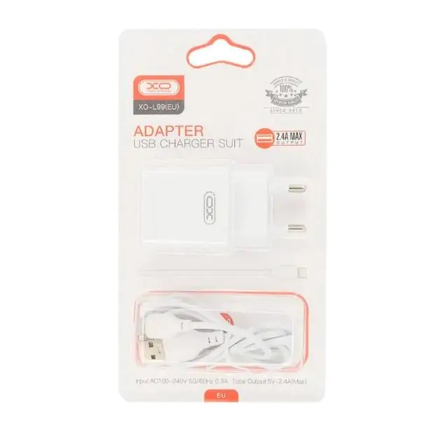 Купити оптом Купити Мережевий зарядний кабель Lightning XO L99 (1USB 2.4A) оптом - ціна 75 грн в Україні 
