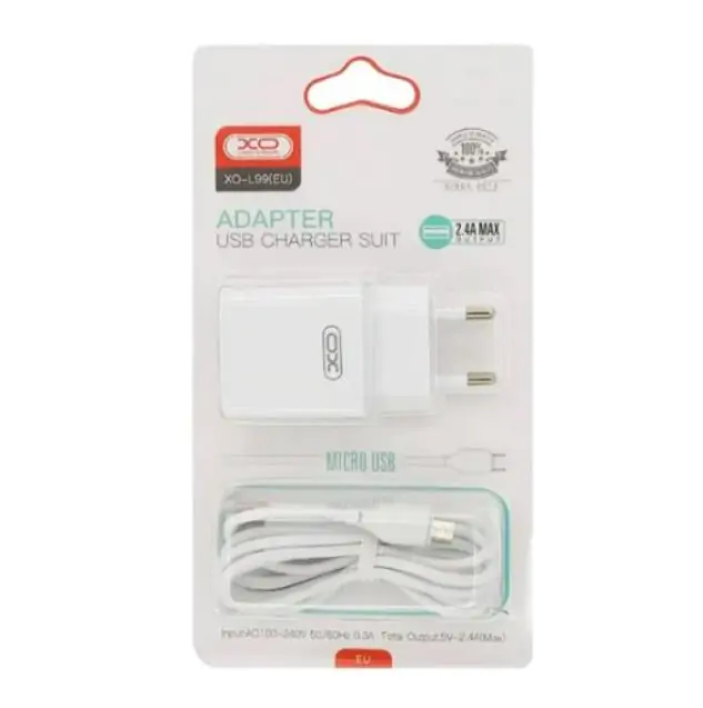 Купити оптом Купити Мережне зарядне з кабелем microUSB XO L99 (1USB 2.4A) оптом - ціна 69 грн в Україні 
