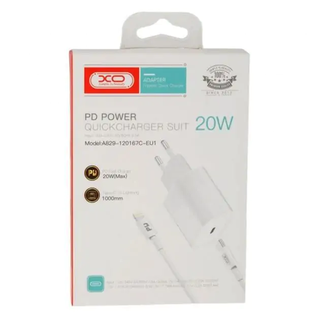 Купить оптом Сетевое зарядное с кабелем XO A829-120167C-EU1 (PD 20W) в Украине 