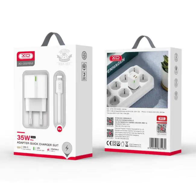 Купити оптом Купити Мережевий зарядний кабель Lightning XO CE07 (PD 35W) оптом - ціна 364 грн в Україні 