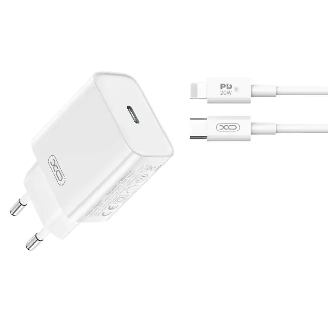 Купить оптом Сетевое зарядное с кабелем Lightning XO CE15 (PD20W USB-C) в Украине 