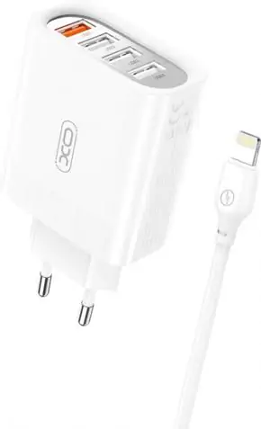 Купити оптом Купити Мережевий зарядний кабель Lightning XO L100 (QC3.0+3USB 2.4A) оптом - ціна 158 грн в Україні 