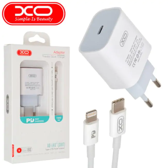 Купить оптом Сетевое зарядное с кабелем Lightning XO L40 (18W PD) в Украине 