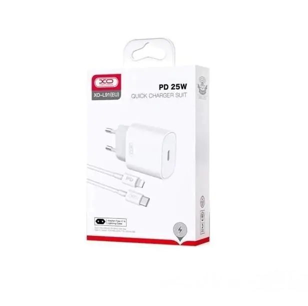 Купить оптом Сетевое зарядное с кабелем Lightning XO L91 (25W PD) в Украине 