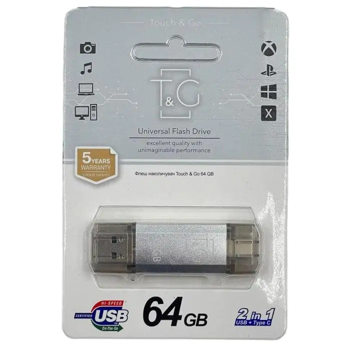 Купити оптом Купити Флешка USB 64GB T&G Type-C 009 Star срібло оптом - ціна 227 грн в Україні 