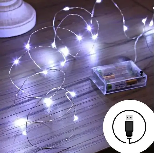 Купити оптом Купити Гирлянда на батарейках (2xAA)+USB 2 метров 20 LED (холодный белый) оптом - ціна 27 грн в Україні 