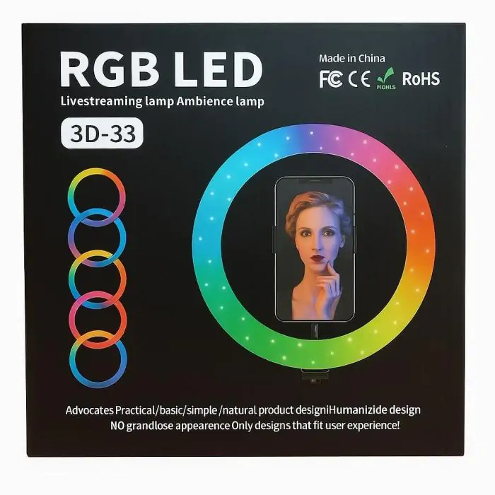 Купить оптом Кольцевая светодиодная RGB лампа 3 см с зажимом для телефона 3D-33 в Украине 