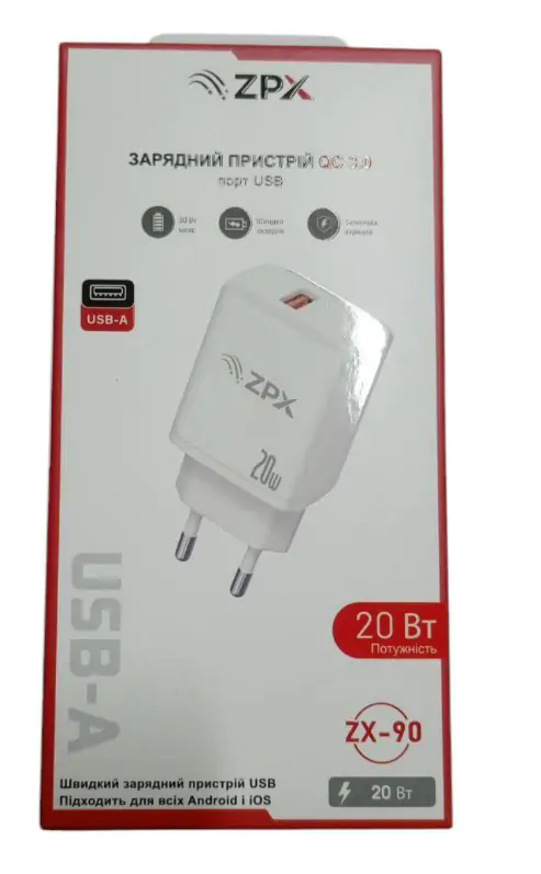 Купить оптом Сетевое зарядное ZPX ZX-90 (USB 20W) в Украине 