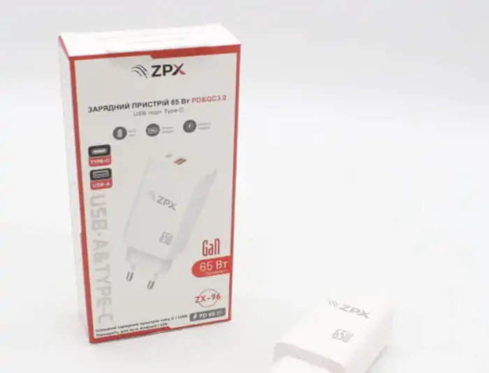 Купити оптом Купити Мережевий зарядний ZPX ZX-96 (Type-C+USB 65W) оптом - ціна 392 грн в Україні 