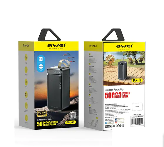 Купить оптом Аккумулятор PowerBank 50000mAh AWEI PA13 (PD22.5W+QC3.0) в Украине 