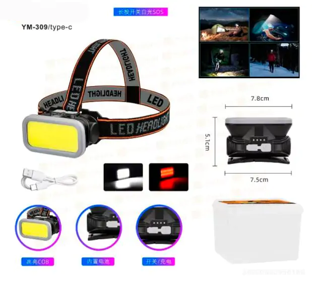 Купити оптом Купити Налобний ліхтар із червоним світлом BL-309-YM оптом - ціна 110 грн в Україні 