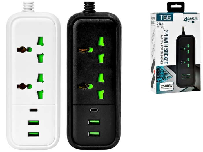Купить оптом Удлинитель сетевой фильтр 2m 2500W (2РОЗ 2USB 1USB-C) T-56