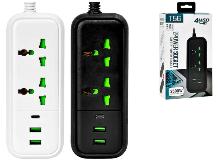 Купити оптом Купити Подовжувач мережевий фільтр 2m 2500W (2РОЗ 2USB 1USB-C) T-56 оптом - ціна 135 грн в Україні 