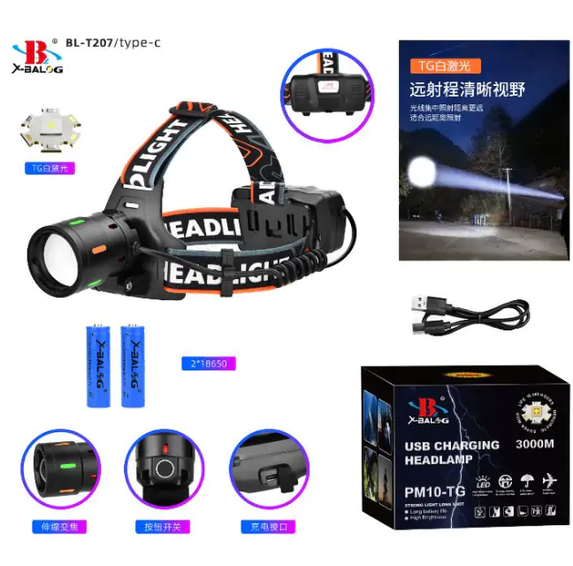Купить оптом Светодиодный налобный фонарик зарядка от Type-C BL-T207-TG в Украине 