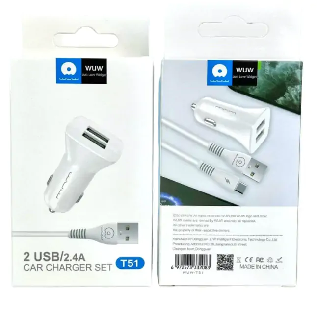 Купить оптом Автомобильное зарядное со шнуром Type-C WUW T51C (2USB/2.4A) в Украине 