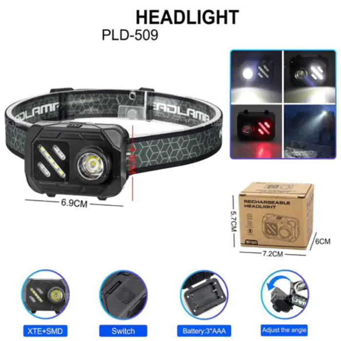 Купить оптом Фонарь налобный 3xAAA WT-509+XPE+9SMD(White+Red) в Украине 