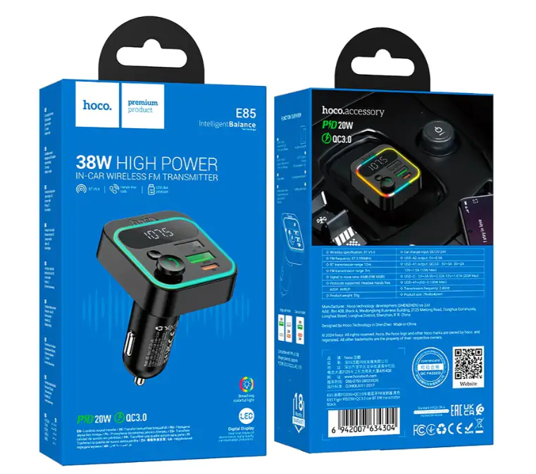 Купить оптом ФМ модулятор HOCO E85 (PD20W+QC3.0+Bluetooth) в Украине 
