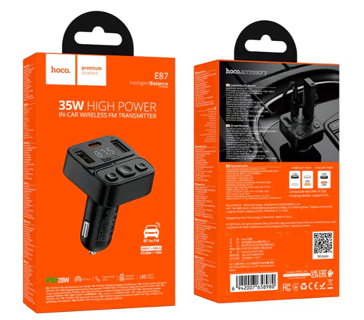 Купить оптом ФМ модулятор HOCO E87 (PD20W+15W+Bluetooth) в Украине 