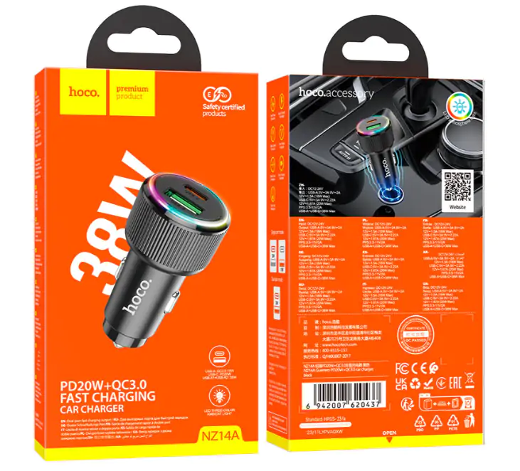 Купити оптом Купити Автомобільне зарядне HOCO NZ14A (38W PD20W QC3.0) оптом - ціна 214 грн в Україні 