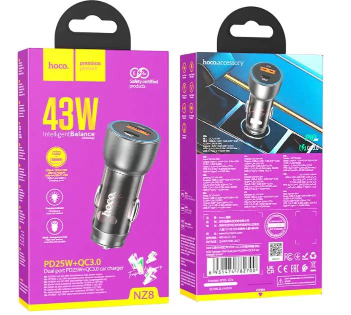 Купити оптом Купити Автомобільне зарядне HOCO NZ8 (43W PD25W QC3.0) оптом - ціна 235 грн в Україні 