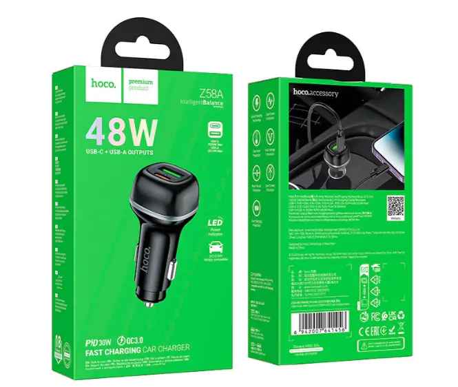 Купити оптом Купити Автомобільне зарядне HOCO Z58A (48W PD30W QC3.0D) оптом - ціна 151 грн в Україні 