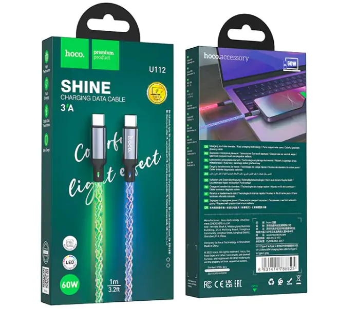 Купити оптом Купити Шнур Type-C to Type-C HOCO U112 (60W, 1м) оптом - ціна 145 грн в Україні 