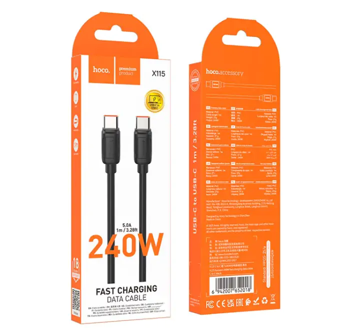 Купити оптом Купити Шнур Type-C to Type-C HOCO X115 (240W, 1м) оптом - ціна 58 грн в Україні 