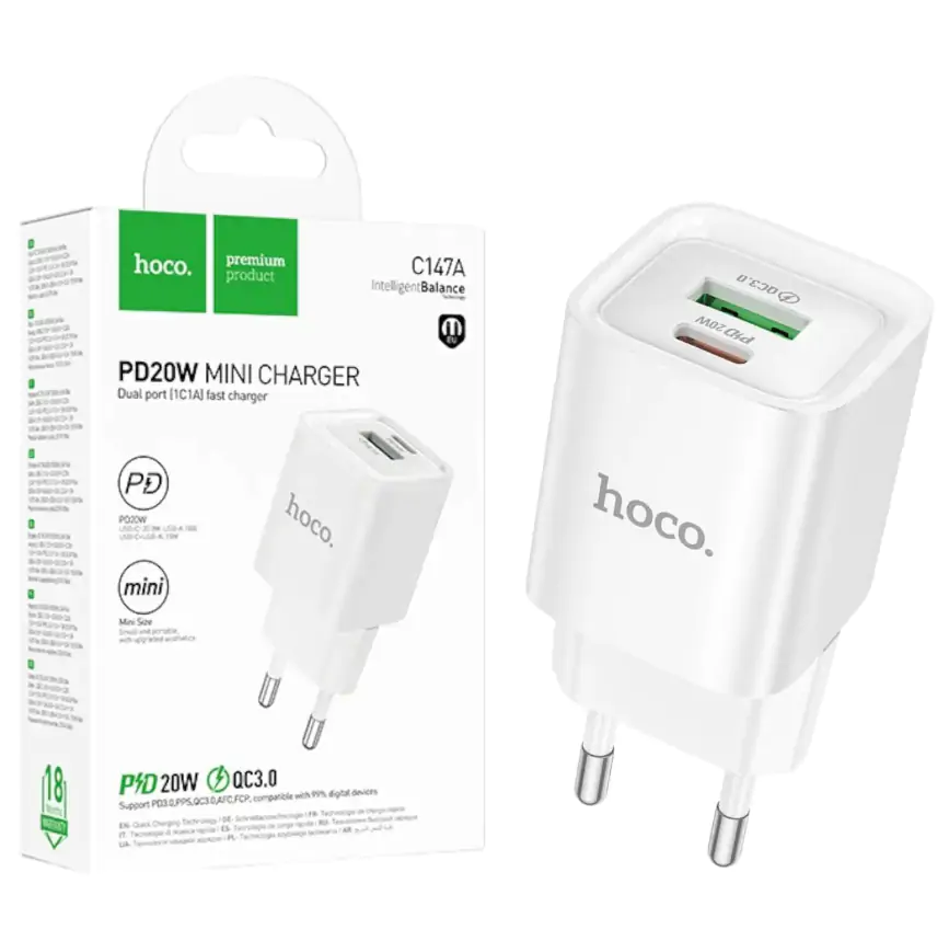 Купити оптом Купити Зарядне мережеве HOCO C147A (PD20W QC3.0) оптом - ціна 134 грн в Україні 