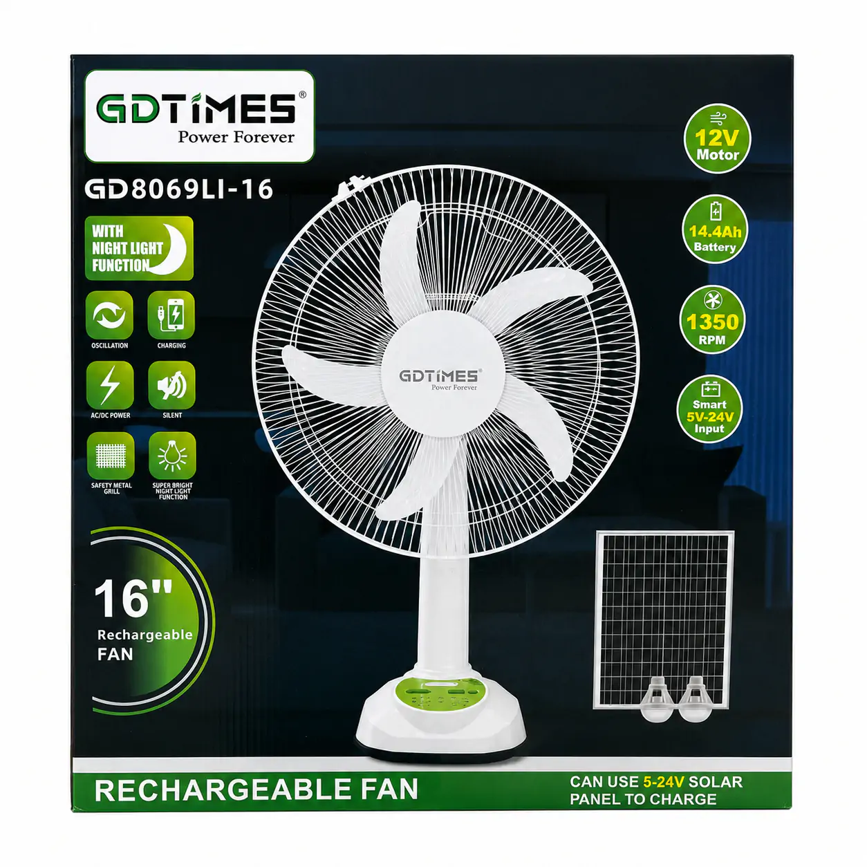 Купить оптом Настольный вентилятор аккумуляторный 16'' GDTIMES GD8069LI-16 (Solar) в Украине 