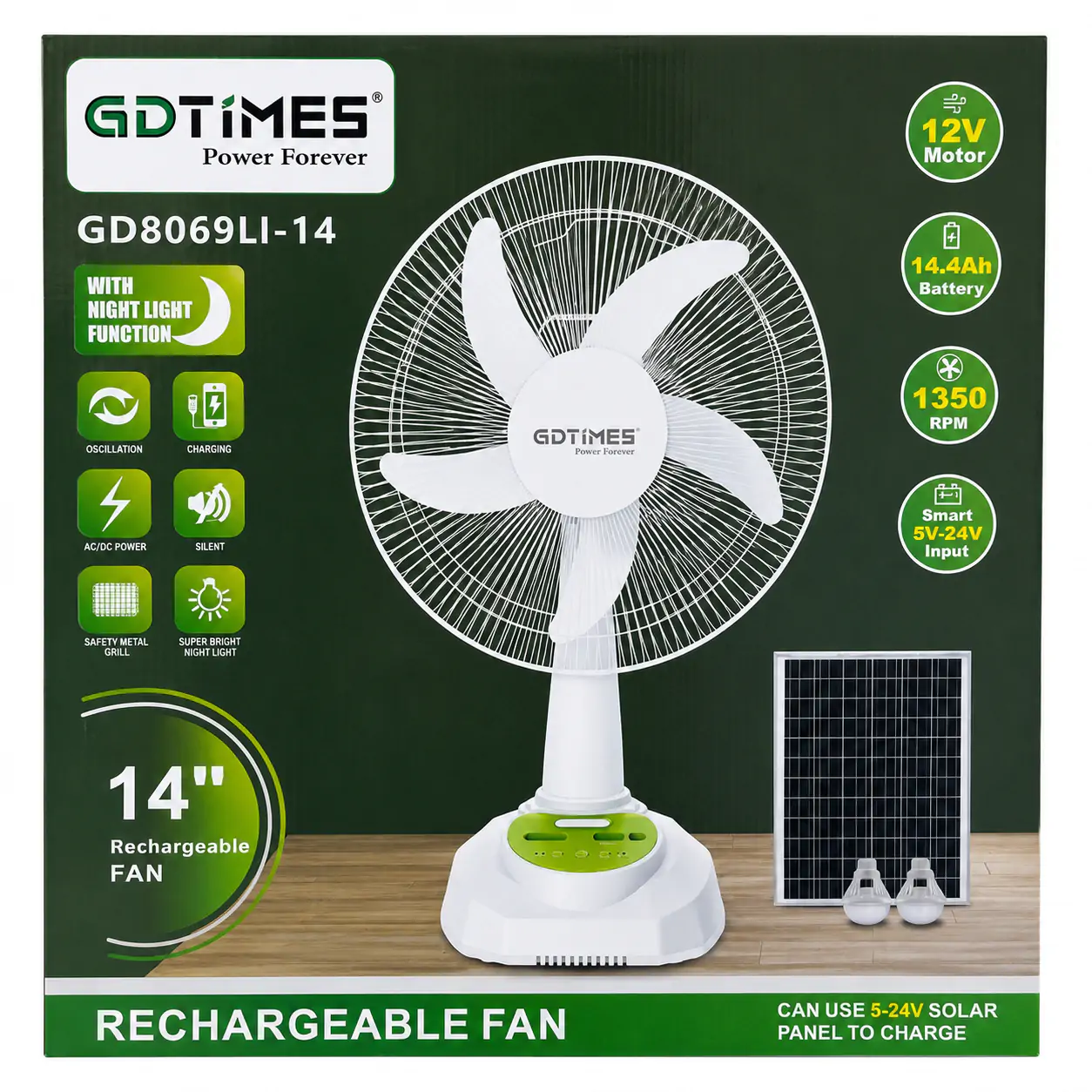 Купити оптом Купити Настільний вентилятор акумуляторний 14'' GDTIMES GD8069LI-14 (Solar) оптом - ціна 1421 грн в Україні 