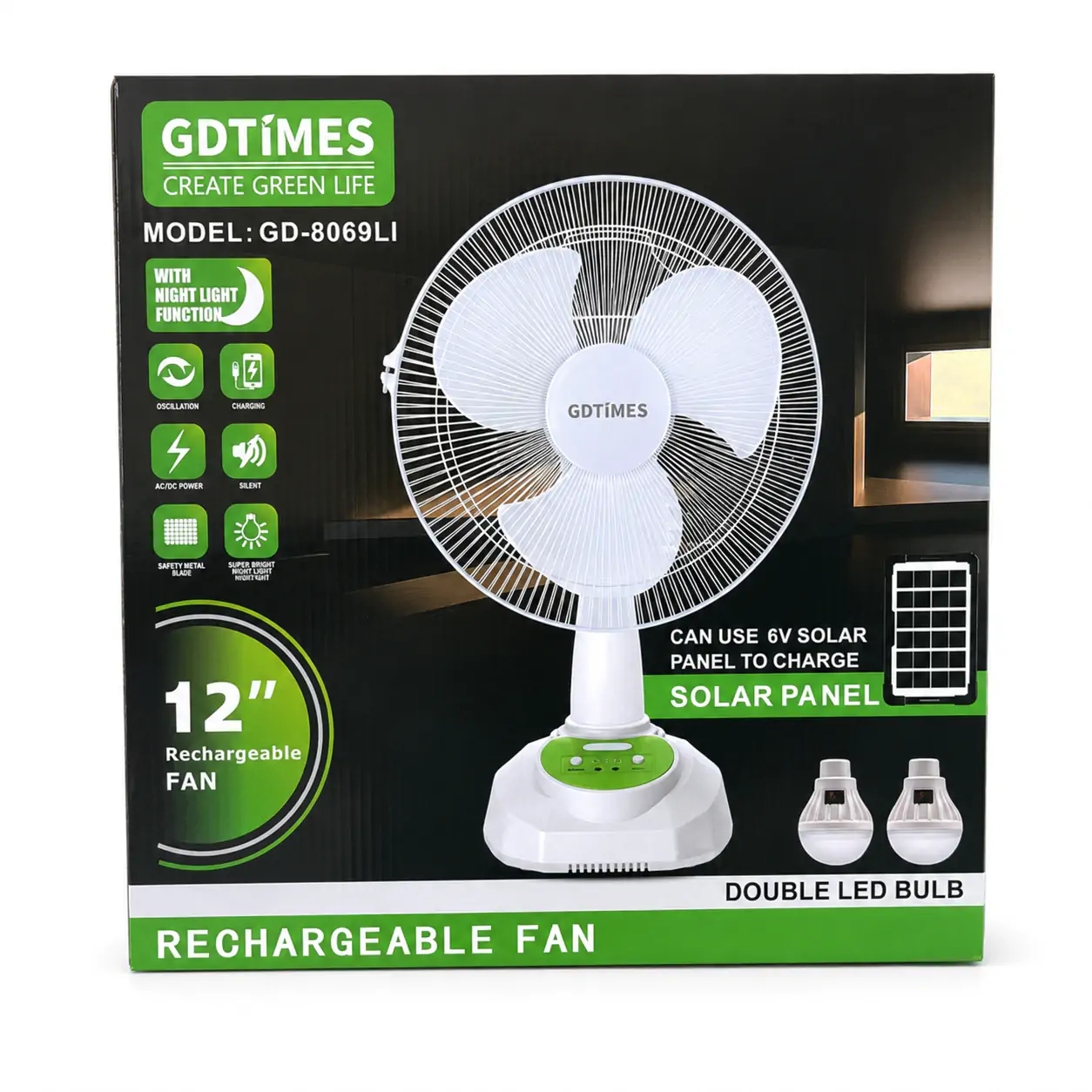 Купити оптом Купити Настільний вентилятор акумуляторний 12'' GDTIMES GD8069LI (Solar) оптом - ціна 1047 грн в Україні 