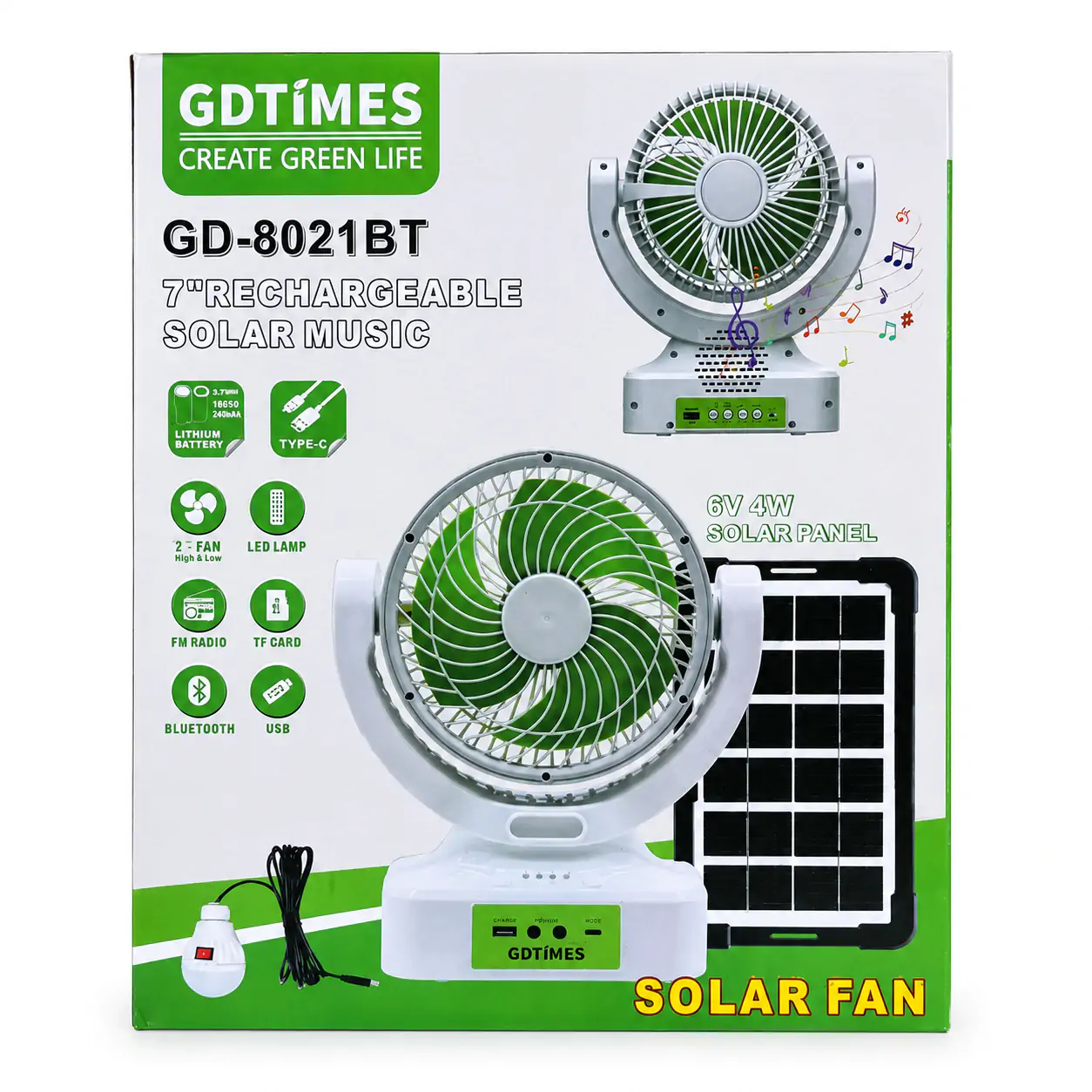 Купить оптом Настольный вентилятор-радио аккумуляторный GDTIMES GD-8021BT (Solar + Bluetooth) в Украине 