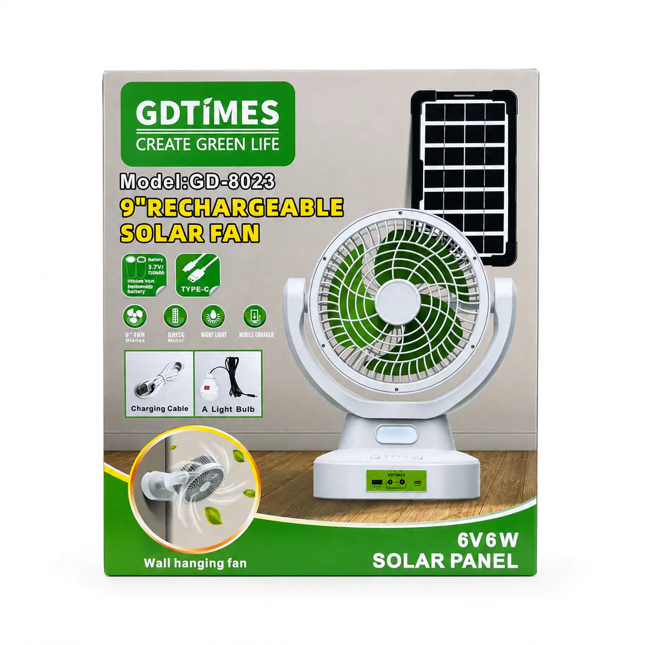 Купити оптом Купити Настільний вентилятор акумуляторний GDTIMES GD-8023 (Solar) оптом - ціна 732 грн в Україні 