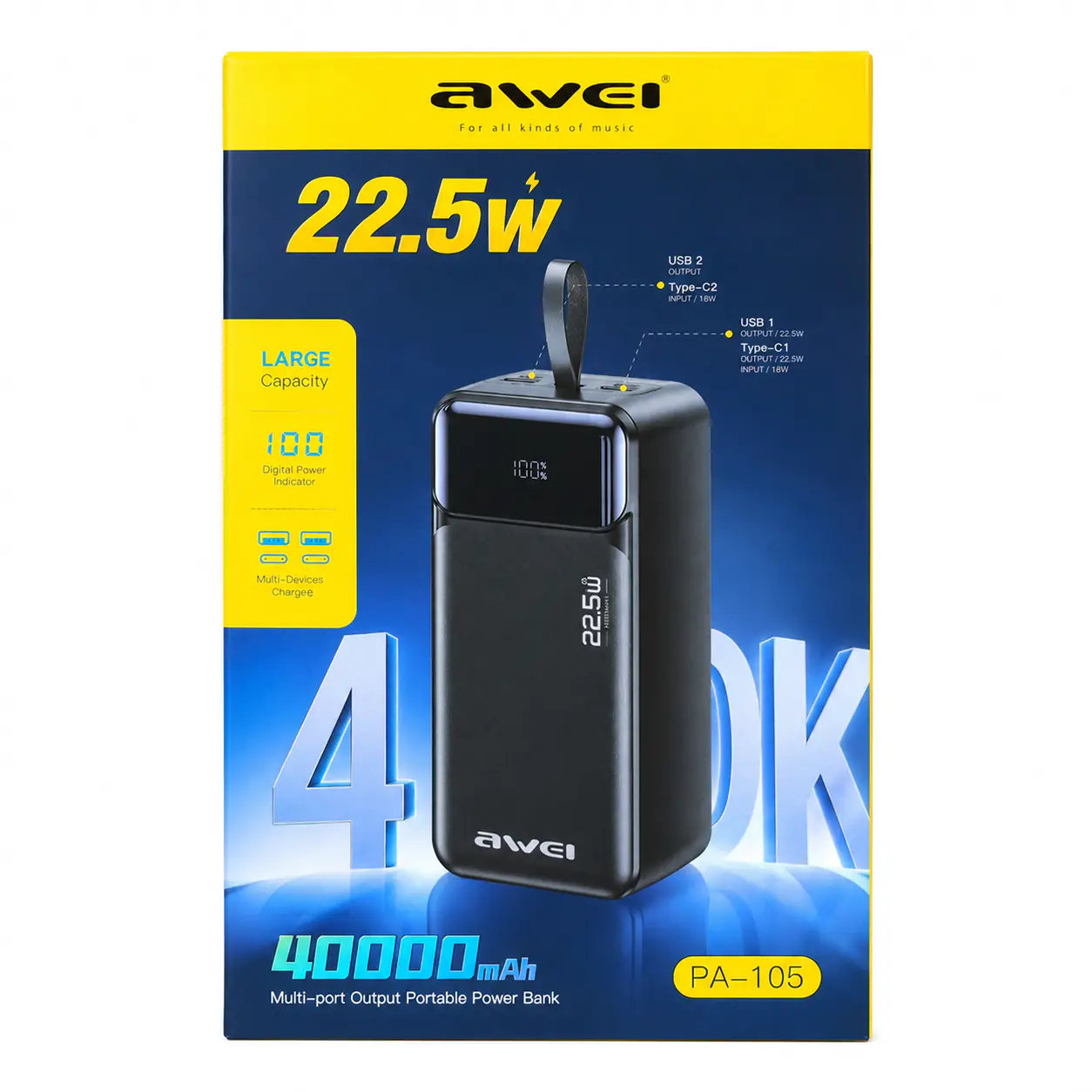 Купити оптом Купити Повербанк 40000mAh AWEI PA-105 (22.5W) оптом - ціна 1037 грн в Україні , зображення 3