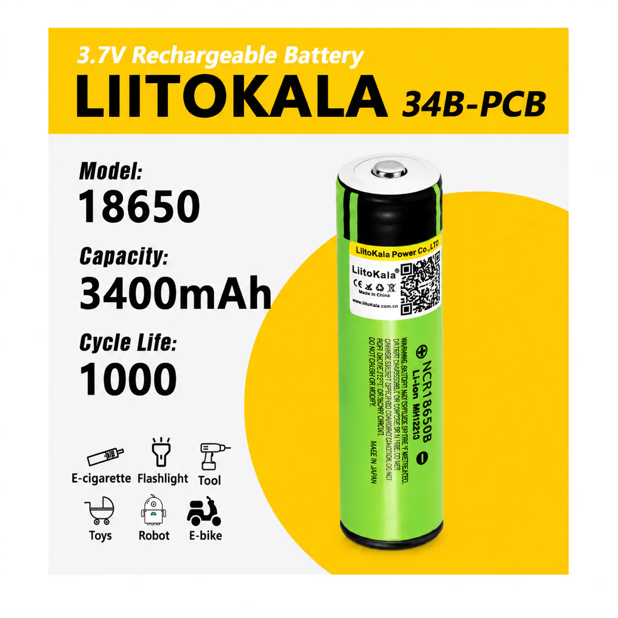 Купити оптом Купити Акумулятор с захистом 18650 LitoKala 34B-PCB 3400mAh (Original) оптом - ціна 150 грн в Україні , зображення 3