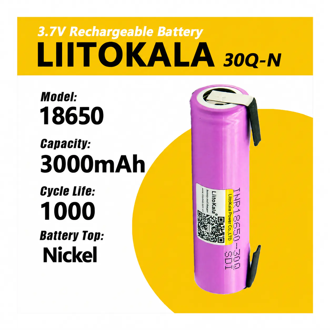 Купити оптом Купити Акумулятор високострумовий 18650 LitoKala 30Q-N 3000mAh (під пайку) оптом - ціна 127 грн в Україні , зображення 2