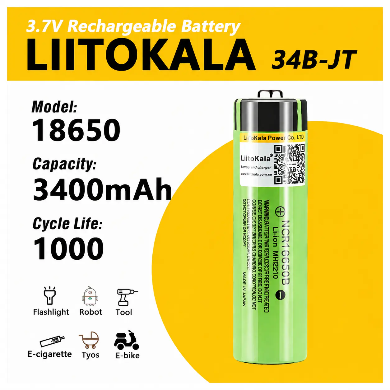 Купить оптом Аккумулятор 18650 LitoKala 34B-JT 3400mAh (Original) в Украине , изображение 2